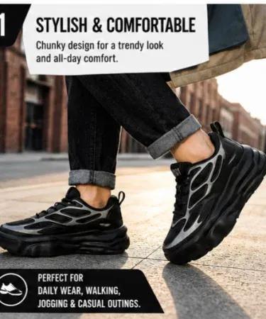 Black chunky running sneakers for men pre-loved sports shoes size EU 41 sold in Pakistan