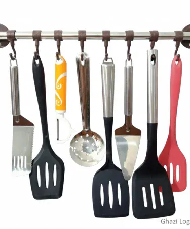 Stainless steel wall mounted kitchen rack with eight sliding hooks sold in Pakistan