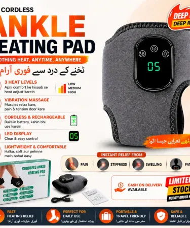 Cordless electric ankle heating pad brace with vibration massage and USB charging sold in Pakistan