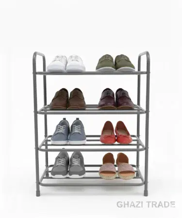Space saving 4 layer stainless steel shoe rack chrome dotted grey sold in Pakistan