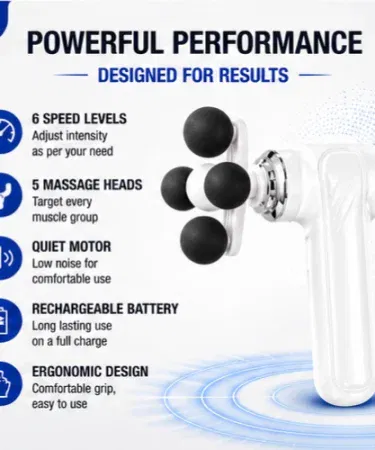 Deep tissue electric massage gun with nine heads and multiple attachments sold in Pakistan