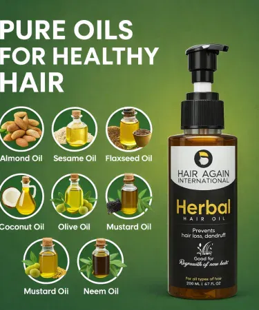 Herbal hair oil 200ml anti hair fall dandruff treatment pump bottle sold in Pakistan