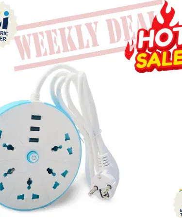 Round power strip with multiple outlets USB ports and 2 meter copper wire for Pakistan