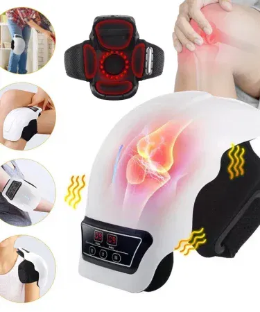 White cordless knee massager with heat vibration EMS therapy and adjustable straps sold in Pakistan