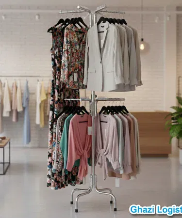 Chrome stainless steel adjustable garment display rack 5.6 feet rotatable with 48 hanger capacity