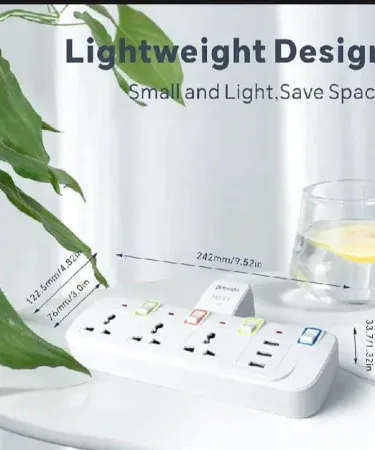 3-way wall socket extension multiplug with 2 USB ports individual switches sold in Pakistan