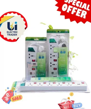 Heavy duty multi plug extension lead with USB ports and individual switches sold in Pakistan