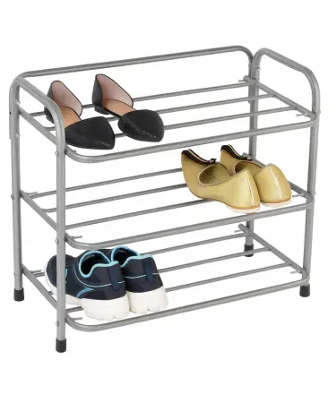 Stainless steel three layer shoe rack organizer in chrome and black colors Pakistan