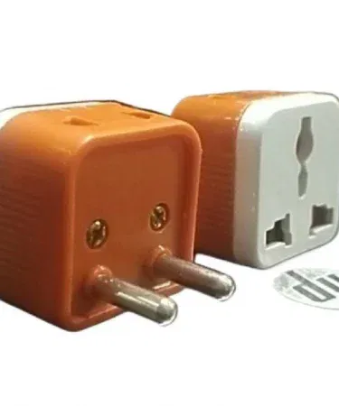 Two mobile multi plug adapters with three pin and two pin sockets for home use