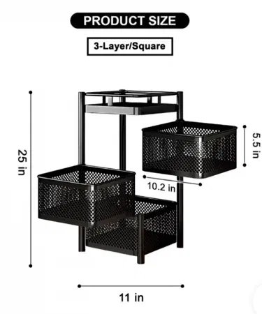 Square and round 3 layer 360 rotating kitchen storage rack organizer trolley in Pakistan