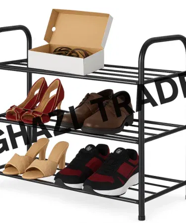 Stainless steel three layer shoe rack organizer in chrome and black colors Pakistan