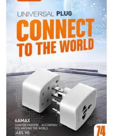 Universal travel adapter with UK EU US AU plugs and dual sockets sold in Pakistan