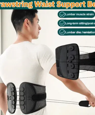 Black adjustable lumbar support belt with drawstring pulley for men and women sold in Pakistan