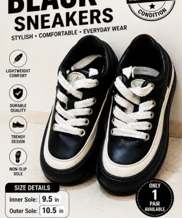 Black stylish pre-loved sneakers with soft sole casual shoes for everyday wear in Pakistan