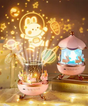 Bunny carousel 360 rotatable LED night lamp projector with Bluetooth speaker for kids in Pakistan
