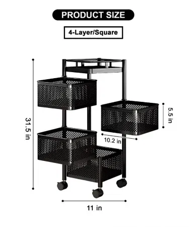 Black 4-tier square rotating kitchen storage rack with wheels sold in Pakistan
