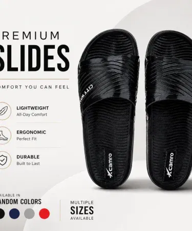 Premium lightweight anti-slip slides for men in random colors sold in Pakistan