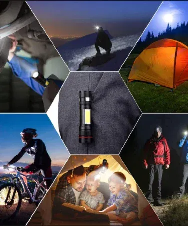 Zoomable rechargeable metal COB LED torch flashlight with USB charging sold in Pakistan