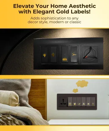 Gold switch sticker labels waterproof self adhesive appliance icons for home use in Pakistan