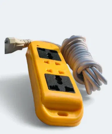 Power extension outlet with four sockets and three meter long copper wire sold in Pakistan