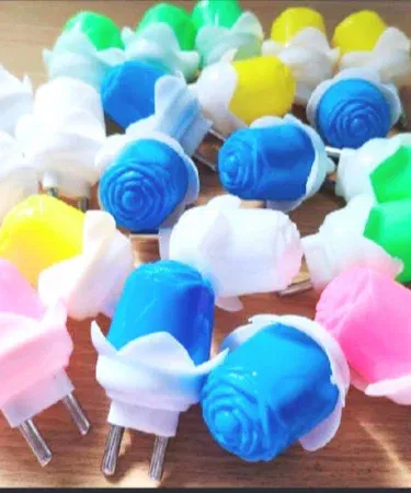 Pack of multicolor 0-watt LED flower bulbs for night room decor in Pakistan