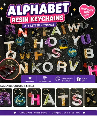 Custom resin glitter alphabet letter keychain keyring cute gift sold in Pakistan