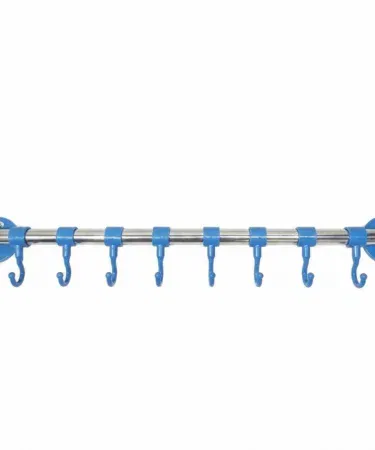 Stainless steel wall mounted kitchen rack with eight sliding hooks sold in Pakistan