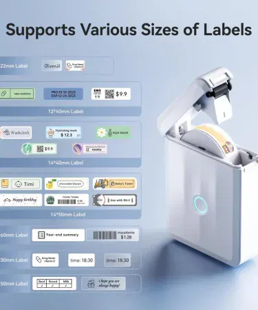 White mini D110 portable Bluetooth thermal label printer with app support for Pakistan