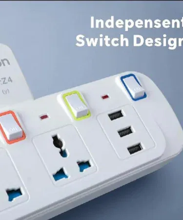3-way wall socket extension multiplug with 2 USB ports individual switches sold in Pakistan