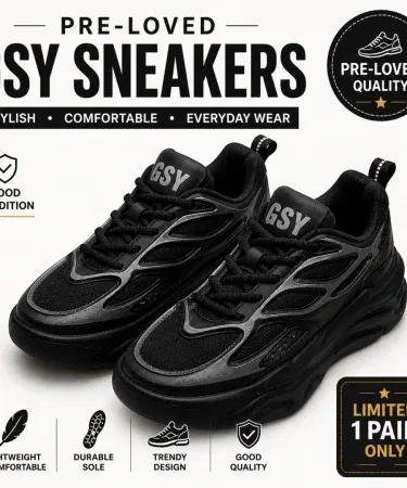 Black chunky running sneakers for men pre-loved sports shoes size EU 41 sold in Pakistan
