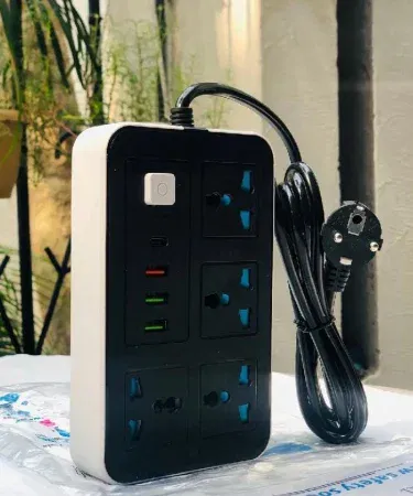 Black white extension lead USB Type-C ports power switch 2m 3m cord Pakistan