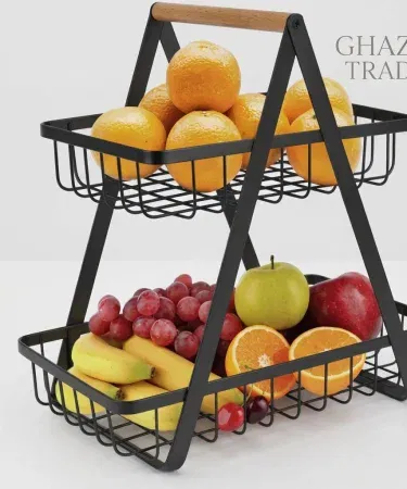 Big size two tray metal fruit basket and vegetable holder for kitchen Pakistan