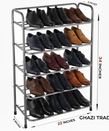 5 layer stainless steel shoe rack chrome black finish durable organizer sold in Pakistan