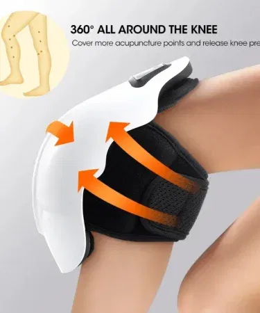 White cordless knee massager with heat vibration EMS therapy and adjustable straps sold in Pakistan