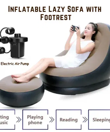 Inflatable lazy sofa with footstool and electric air pump portable waterproof couch sold in Pakistan