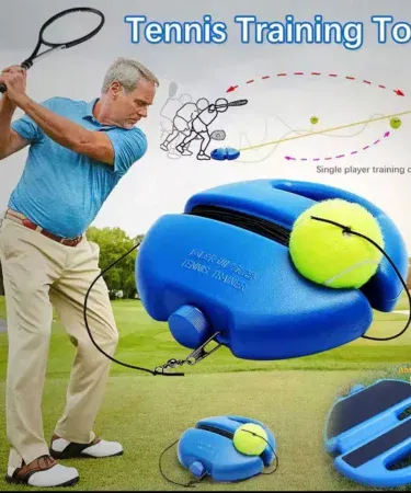 Tennis and cricket rebound ball training set with fillable base and elastic rope