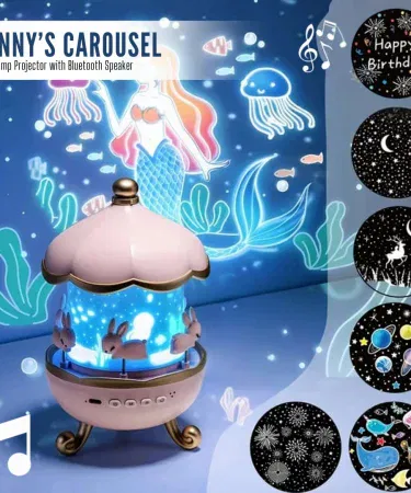 Bunny carousel 360 rotatable LED night lamp projector with Bluetooth speaker for kids in Pakistan