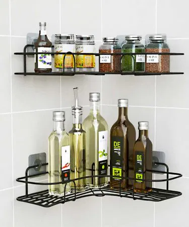 Multi-Use Wall Corner Storage Shelf – Durable Metal Bathroom and Kitchen Organizer 90 Degree Wall Mounted Rack with Open Wire Basket