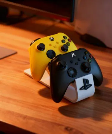 White dual gaming controller stand desk organizer for PS5 and Xbox sold in Pakistan