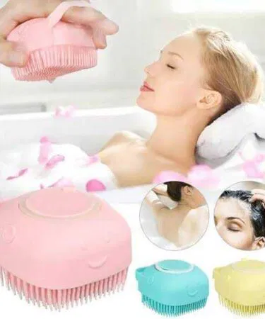 Silicone body bath brush with shower gel dispenser, soft bristles for all skin types, quick-drying, sold in Pakistan