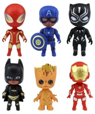 5pcs Mini Marvel Superhero 3D Pencil Cases featuring Spiderman, Black Panther, Captain America, Ironman for kids collection and display in Pakistan