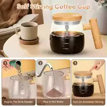 Rechargeable self-stirring glass coffee mug, 500ml, waterproof, electric automatic mixing cup for drinks
