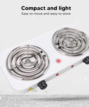 2000 Watt double electric stove with twin coil burners, fast heating, energy-efficient, portable for home and outdoor use in Pakistan.