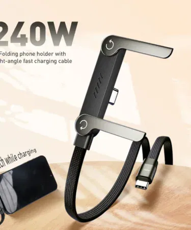240W USB-C to C fast charging cable with foldable bracket and desktop holder for Type-C devices.