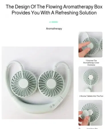 Lazy portable silent neck fan with LED light and 3-speed control, rechargeable, wearable, sold in Pakistan.