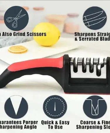 4-in-1 manual kitchen knife and scissor sharpener with adjustable slots, durable stainless steel, sold in Pakistan
