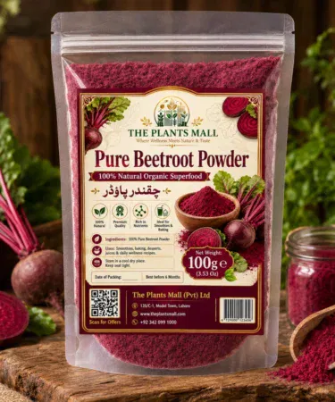 Pure organic beetroot powder for glowing skin, hair growth, and pre-workout energy, sold in Pakistan.