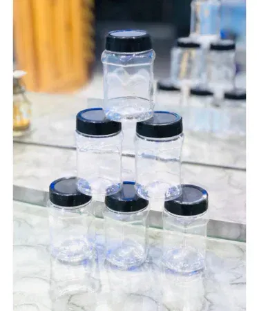 Black 200ml spice jar set of 6, ideal for fridge or shelf storage, sold in Pakistan
