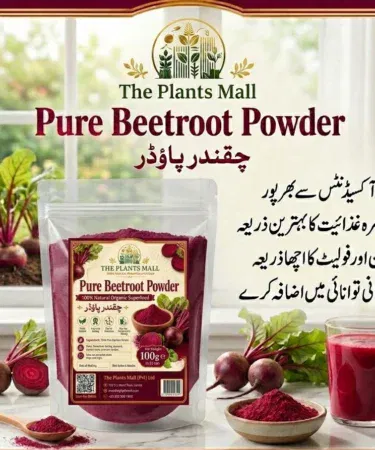 Pure organic beetroot powder for glowing skin, hair growth, and pre-workout energy, sold in Pakistan.