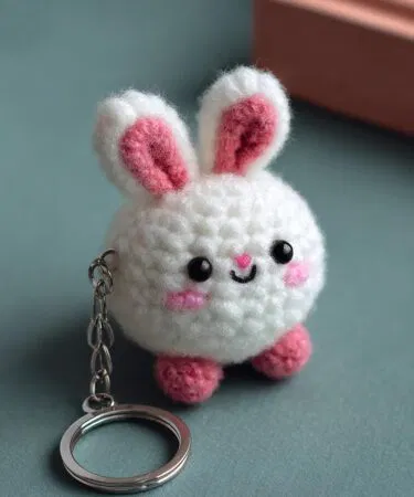 Handmade crochet bunny amigurumi keychain, cute rabbit bag charm, soft yarn, secure keyring, gift idea, Pakistan